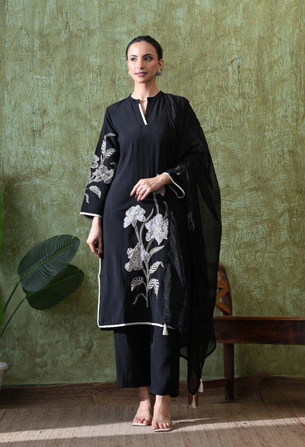 Black Pearl Patchwork Cotton Suit