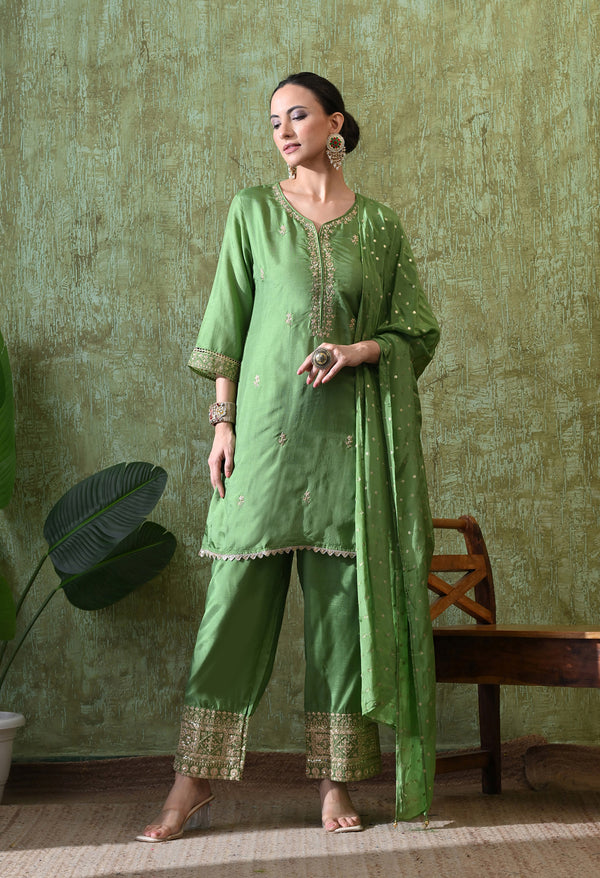 Sparkling Green Silk Party Suit