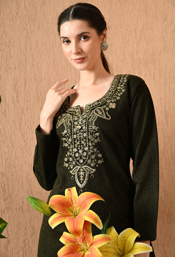 Golden Mehndi Daffodil Woolen Kurti
