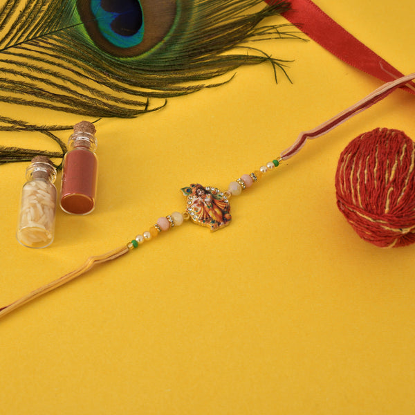 Divine Radha Krishna Rakhi with Beaded Elegance