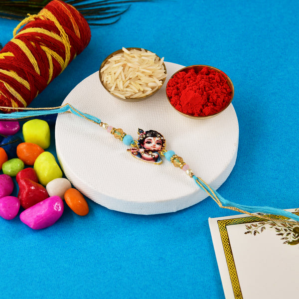 Bal Krishna Kids Rakhi with Colorful Beads