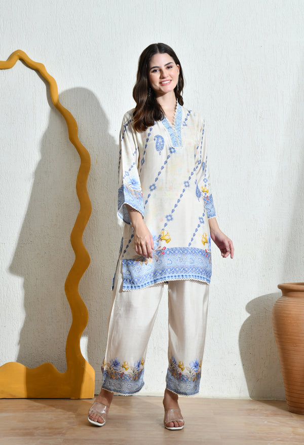 Cream Floral Cipli Co-ord Set