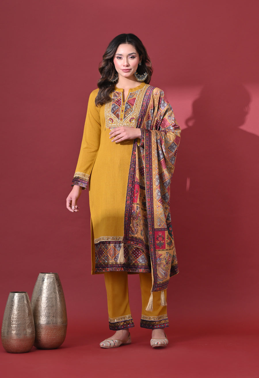 Mustard Elegance Woolen Kurta Set