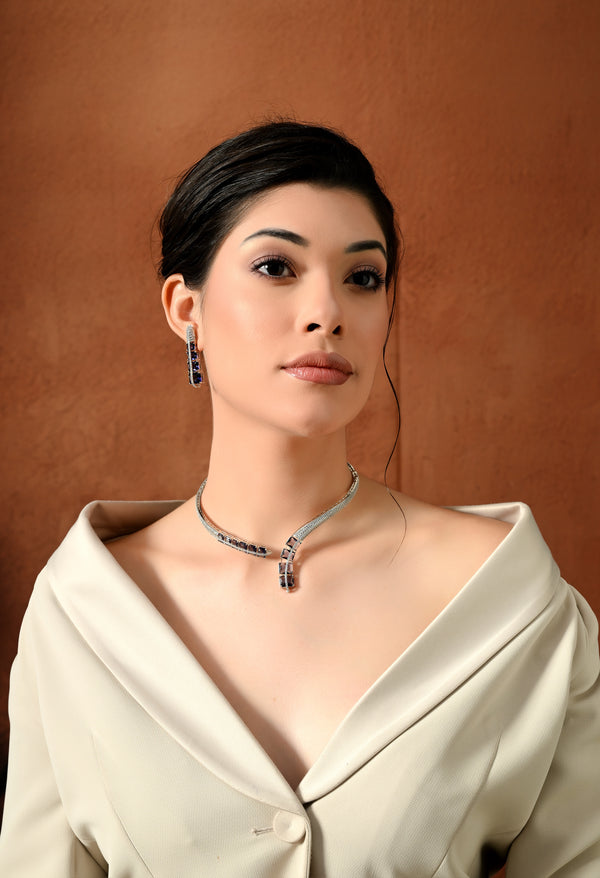 Elegant Sparkling Silver Curve Set