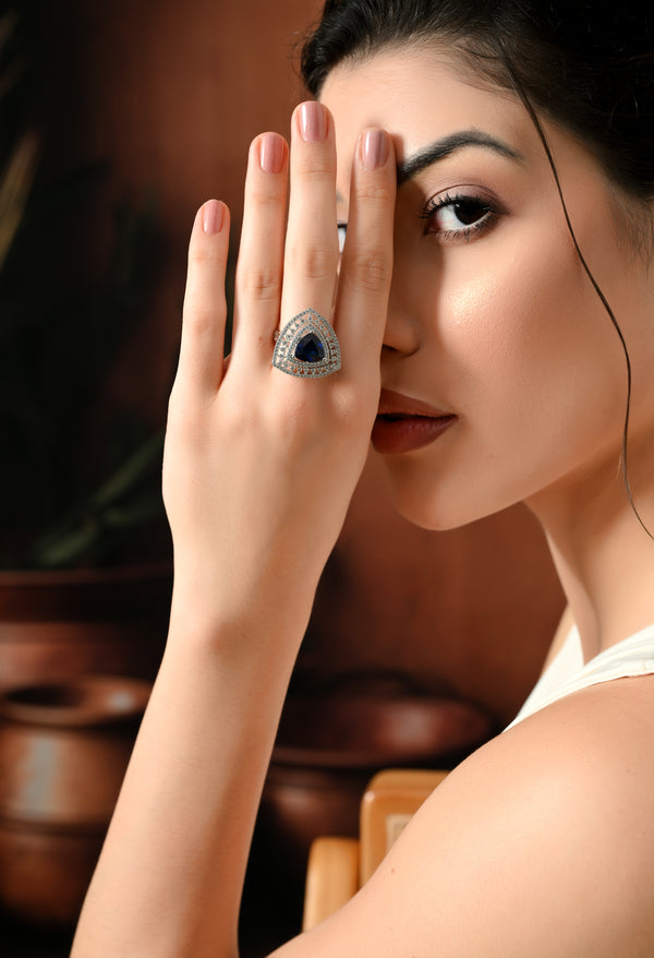 Royal Blue Diamond Halo Ring