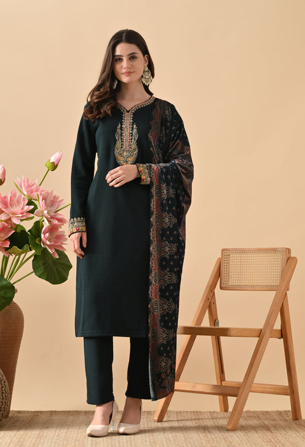 Elegant Bottle Green Wool Suit