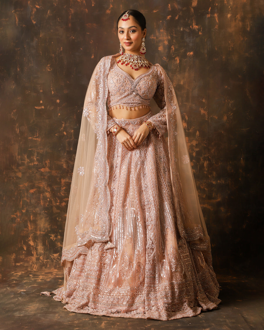 Ethereal Elegance Rose Gold Engagement Lehenga