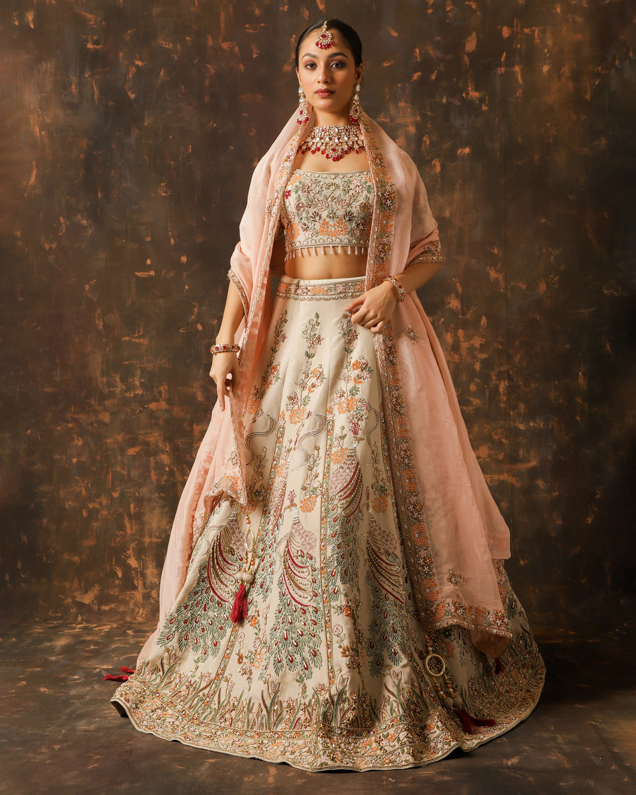 Regal Whisper Off-White & Blush Pink Bridal Lehenga
