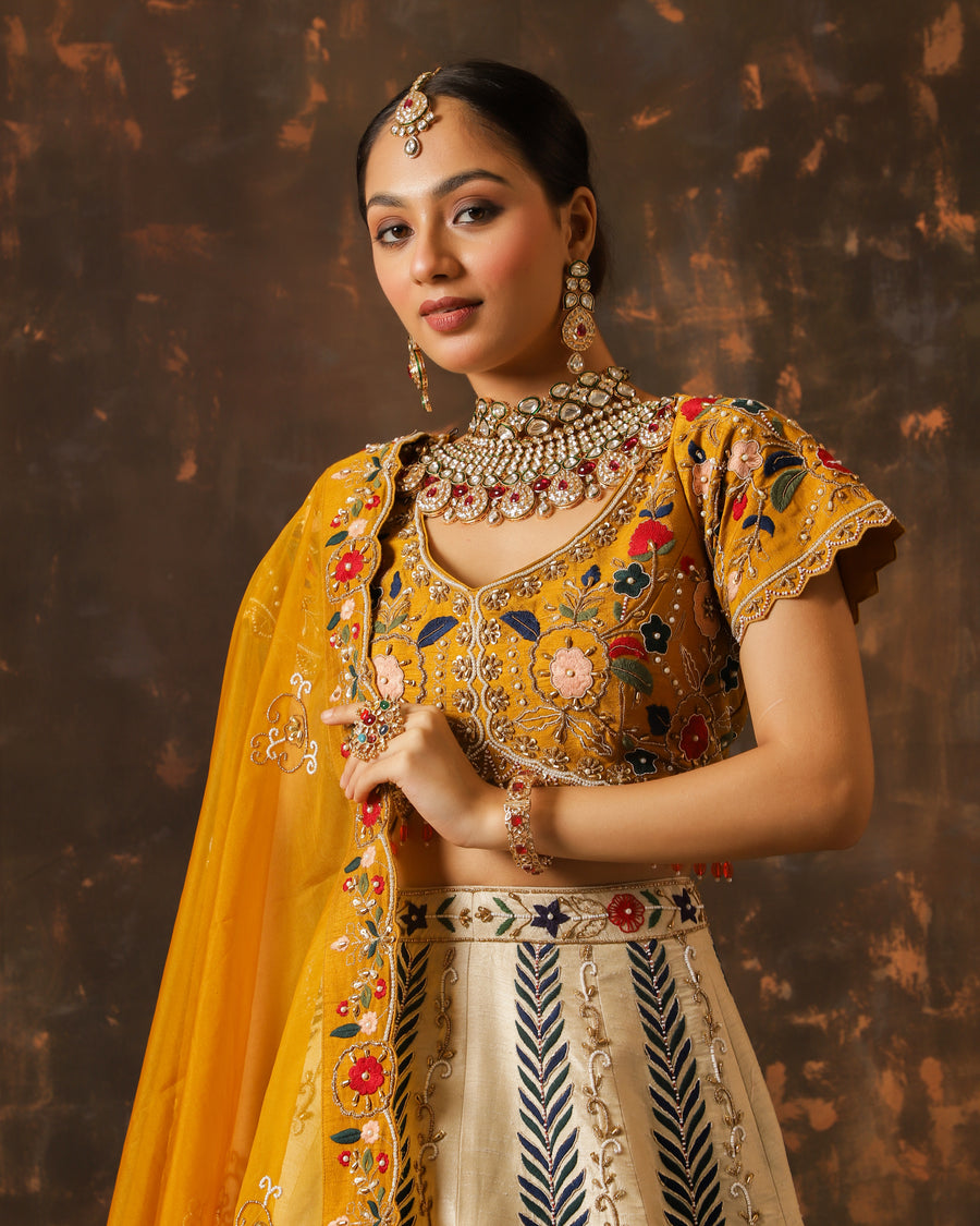 Royal Radiance Mustard & Beige Bridal Lehenga