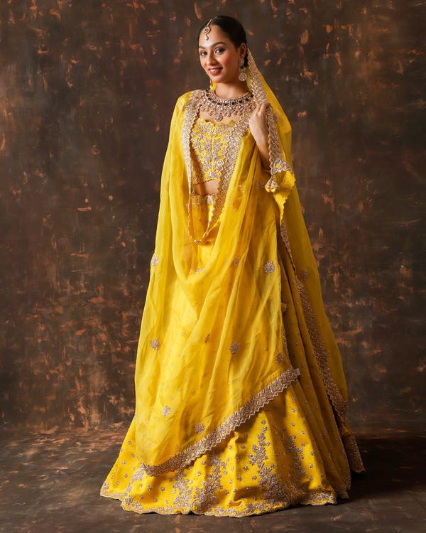 Sunlit Grace Haldi Yellow Bridal Lehenga