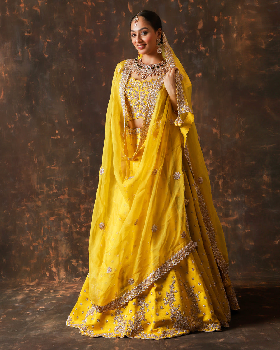 Sunlit Grace Haldi Yellow Bridal Lehenga