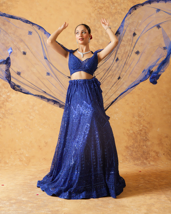 Midnight Sparkle Royal Blue Engagement Lehenga