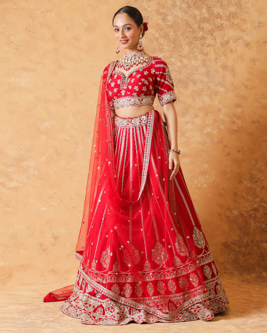 Royal Radiance Red Bridal Zardosi Lehenga