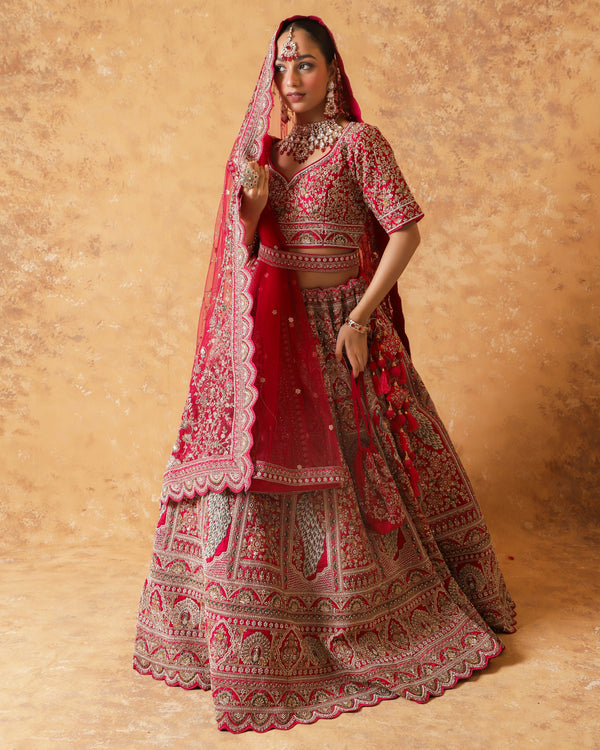 Majestic Rose Bridal Raw Silk Lehenga