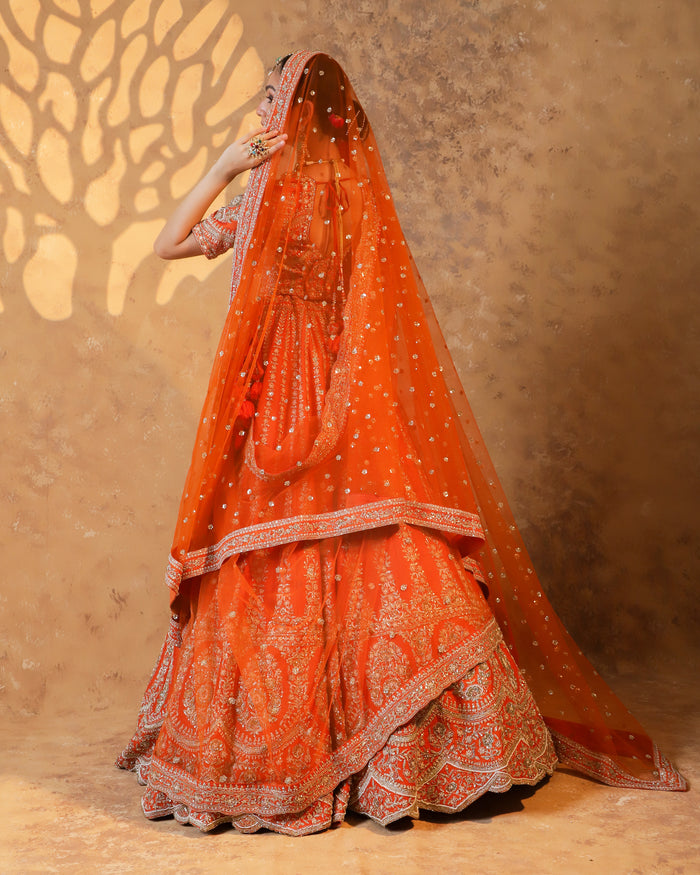 Amber Majesty Handcrafted Bridal Lehenga