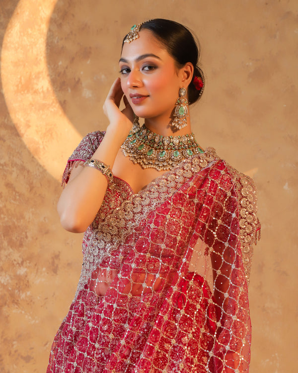 Crimson Sparkle Indo-Western Lehenga